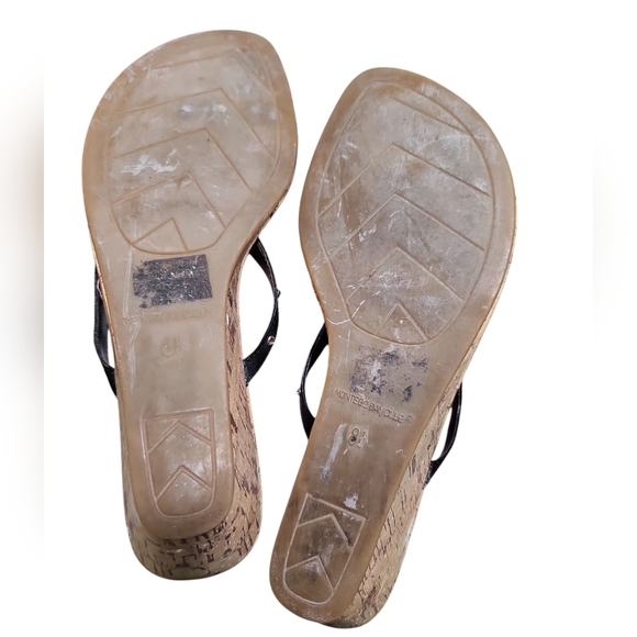 Montego Bay Club Black Wedge Sandals Women’s 8.5 Cork Heel Flip Flop Slides - Picture 6 of 7